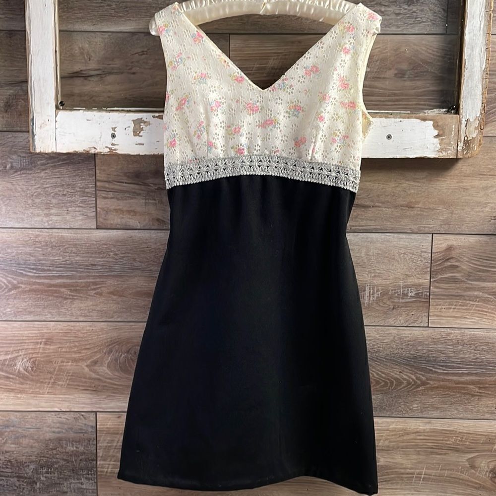 Handmade Ladies Cocktail Dress, Black, Silver, Floral Lace Eyelet